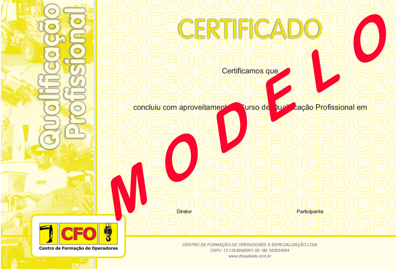 Certificado - CFO - Centro de Formação de Operadores - Volta Redonda - Rio de Janeiro